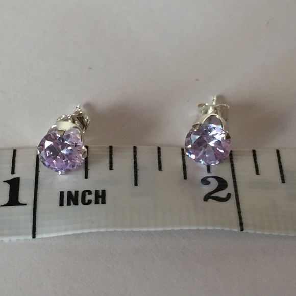 Sterling Silver Lavander Stud CZ Earrings - Picture 2 of 4